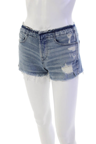 3x1 NYC Womens Button Fly Distressed Fringe Denim Shorts Blue Size 24