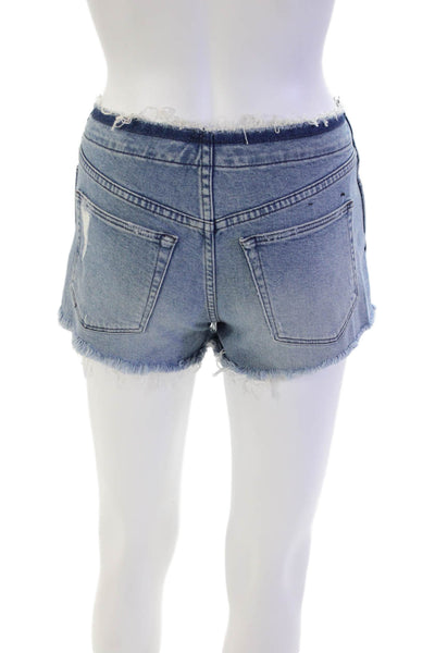 3x1 NYC Womens Button Fly Distressed Fringe Denim Shorts Blue Size 24