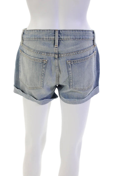 Frame Womens Zipper Fly Mid Rise Cuffed Distressed Denim Shorts Blue Size 24
