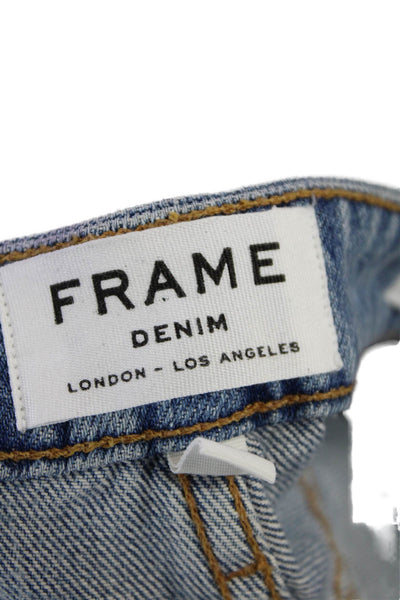 Frame Womens Zipper Fly Mid Rise Cuffed Distressed Denim Shorts Blue Size 24