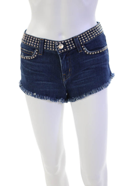 L Agence Womens ZIpper Fly Mid Rise Studded Fringe Denim Shorts Blue Size 23