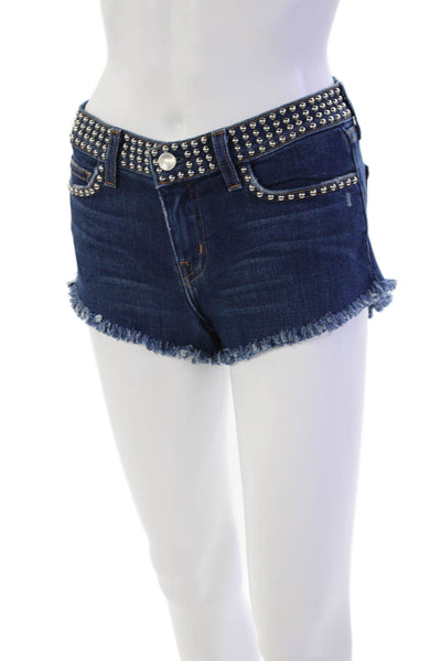 L Agence Womens ZIpper Fly Mid Rise Studded Fringe Denim Shorts Blue Size 23
