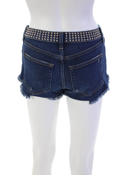L Agence Womens ZIpper Fly Mid Rise Studded Fringe Denim Shorts Blue Size 23