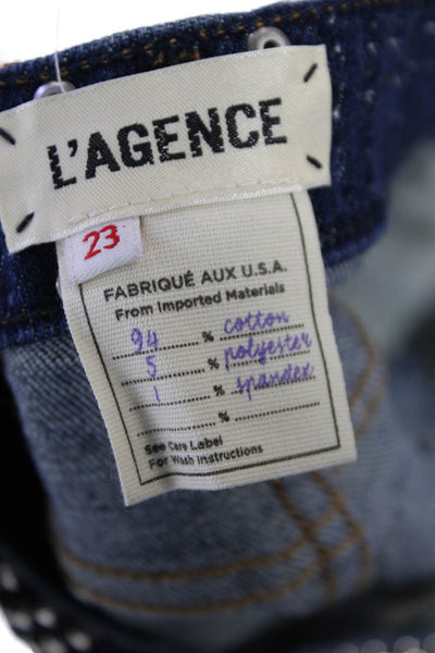 L Agence Womens ZIpper Fly Mid Rise Studded Fringe Denim Shorts Blue Size 23