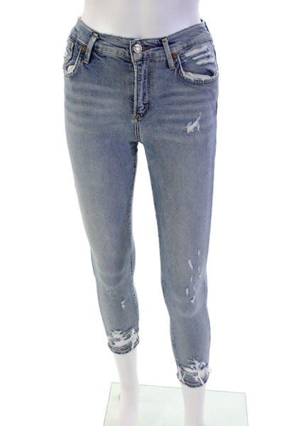 Agolde Womens Zipper Fly Mid Rise Distressed Skinny Crop Jeans Blue Size 23