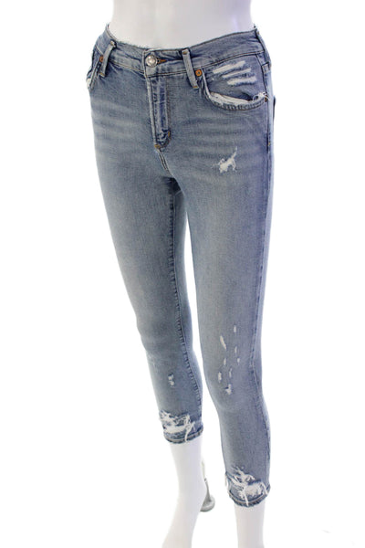 Agolde Womens Zipper Fly Mid Rise Distressed Skinny Crop Jeans Blue Size 23