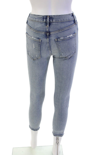 Agolde Womens Zipper Fly Mid Rise Distressed Skinny Crop Jeans Blue Size 23