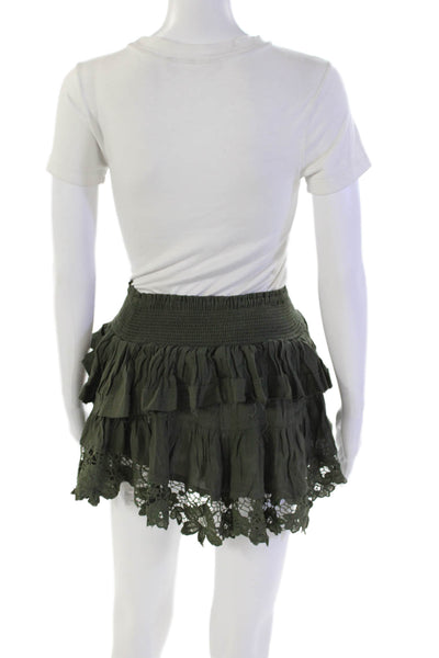 Muche Et Muchette Womens Smocked Waistband Lace Trim Skirt Olive Green One Size