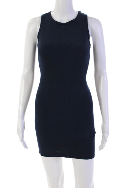 John Galt Womens Crew Neck Ribbed Knit Mini Tank Dress Blue Cotton Size Small