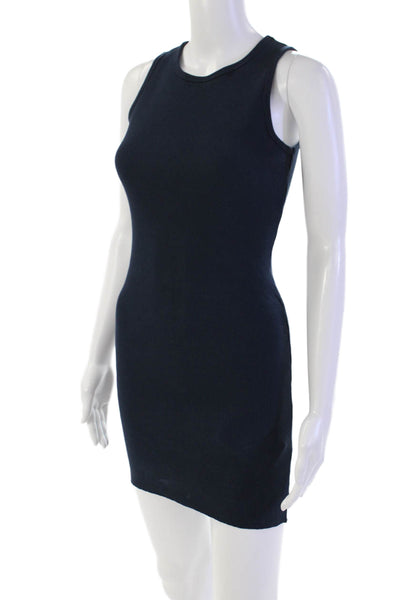 John Galt Womens Crew Neck Ribbed Knit Mini Tank Dress Blue Cotton Size Small