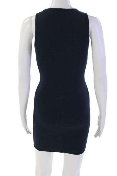 John Galt Womens Crew Neck Ribbed Knit Mini Tank Dress Blue Cotton Size Small