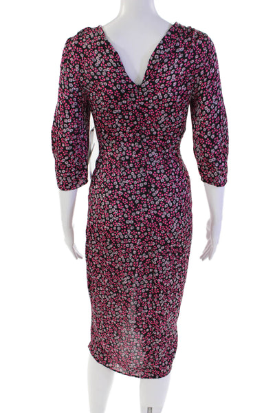 Zara Womens Back Zip Short Sleeve Scoop Neck Floral Dress Black Pink Size XS