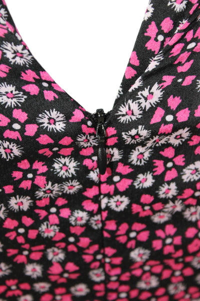 Zara Womens Back Zip Short Sleeve Scoop Neck Floral Dress Black Pink Size XS