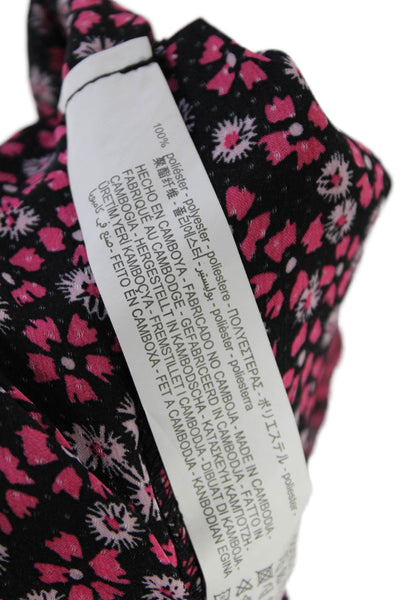 Zara Womens Back Zip Short Sleeve Scoop Neck Floral Dress Black Pink Size XS