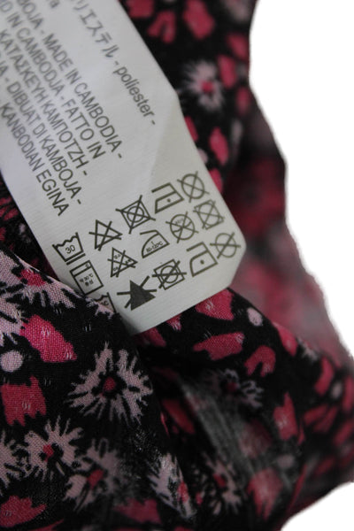 Zara Womens Back Zip Short Sleeve Scoop Neck Floral Dress Black Pink Size XS