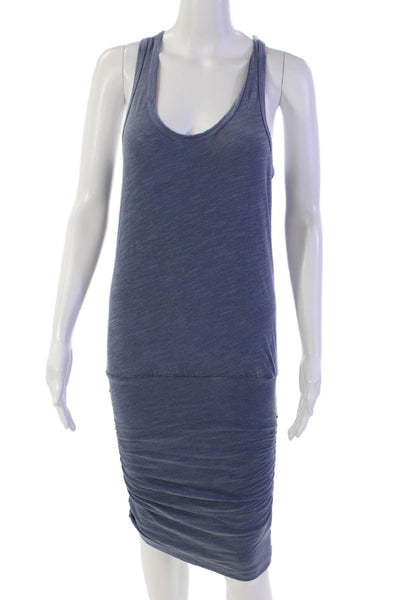 Sundry Womens Sleeveless Scoop Neck Ruched Mini Dress Blue Cotton Size 1