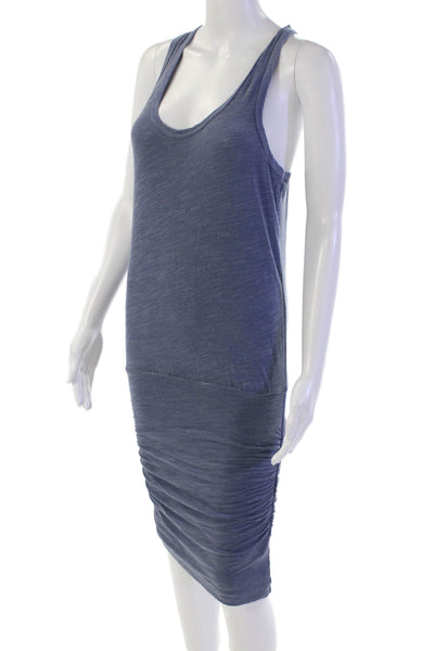 Sundry Womens Sleeveless Scoop Neck Ruched Mini Dress Blue Cotton Size 1