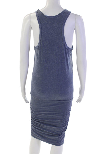 Sundry Womens Sleeveless Scoop Neck Ruched Mini Dress Blue Cotton Size 1