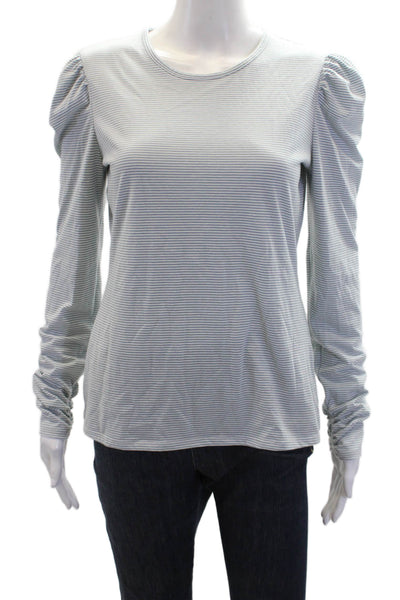 Rebecca Taylor Womens Striped Long Sleeve Round Neck Pullover Top Blue Size M