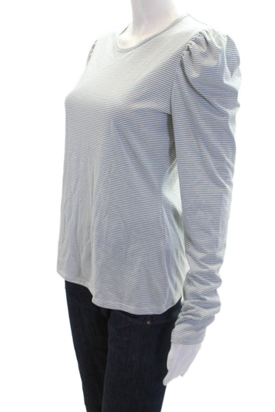 Rebecca Taylor Womens Striped Long Sleeve Round Neck Pullover Top Blue Size M