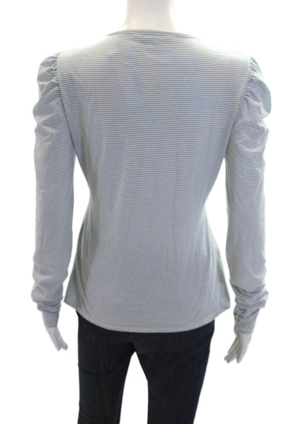 Rebecca Taylor Womens Striped Long Sleeve Round Neck Pullover Top Blue Size M