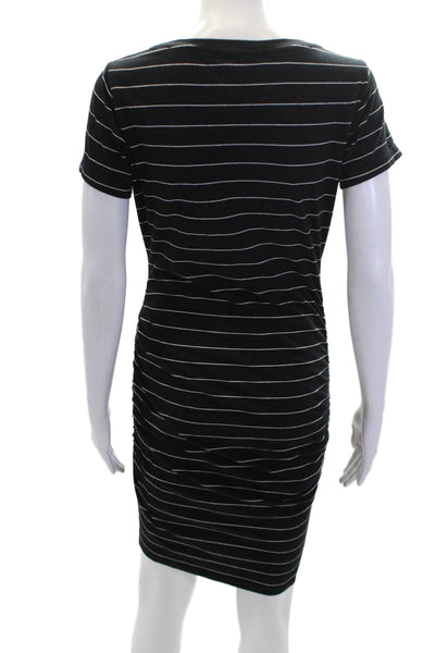 Sundry Womens Striped Round Neck Ruched Waist Pullover Dress Black Size 1