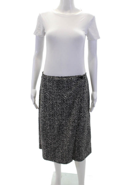 Theory Womens Tweed Wool Blend Button Straight Pencil Skirt Black Size 6