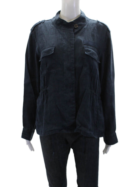 Rails Womens Linen Pocketed Long Sleeve Button Down Top Dark Blue Size S