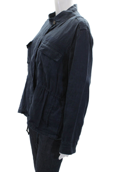 Rails Womens Linen Pocketed Long Sleeve Button Down Top Dark Blue Size S