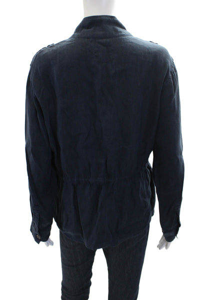 Rails Womens Linen Pocketed Long Sleeve Button Down Top Dark Blue Size S