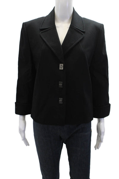 Tahari Womens Notched Collar Latch Closure Detail Jacket Solid Black Size 14