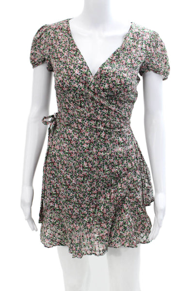 Intermix Women's Short Sleeves V-Neck Ruffle Wrap Mini Dress Floral Size 0