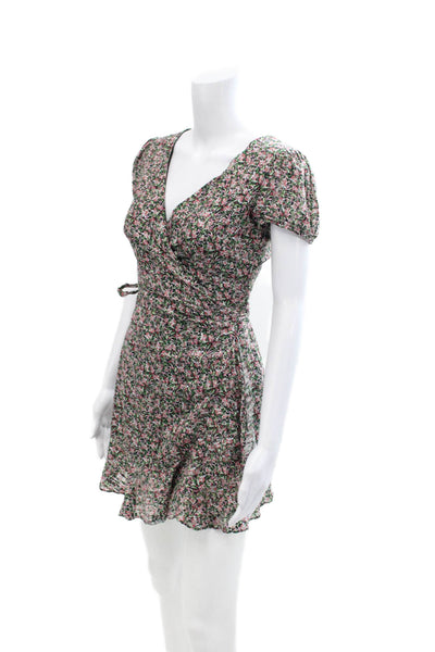 Intermix Women's Short Sleeves V-Neck Ruffle Wrap Mini Dress Floral Size 0