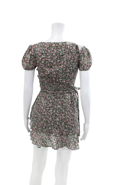 Intermix Women's Short Sleeves V-Neck Ruffle Wrap Mini Dress Floral Size 0