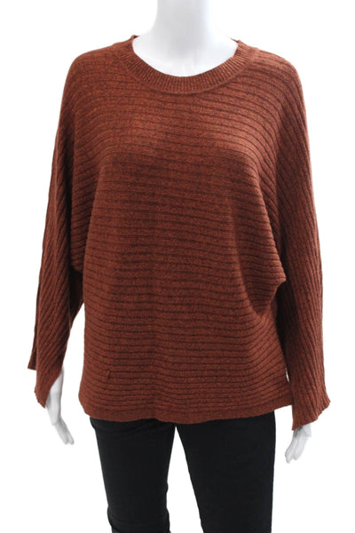 Kerisma Women's Round Neck Long Sleeves Ribbed Pullover Sweater Brown Size S/M