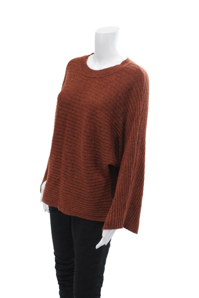 Kerisma Women's Round Neck Long Sleeves Ribbed Pullover Sweater Brown Size S/M