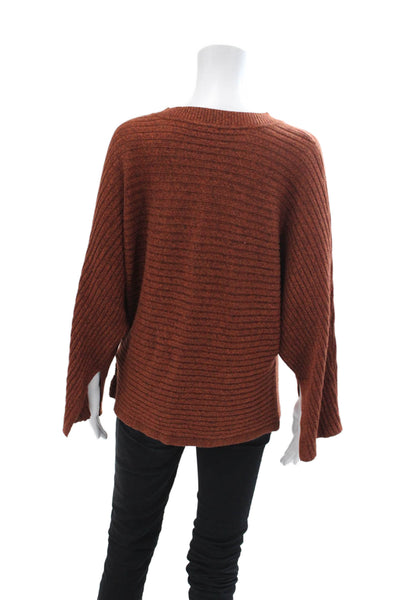 Kerisma Women's Round Neck Long Sleeves Ribbed Pullover Sweater Brown Size S/M