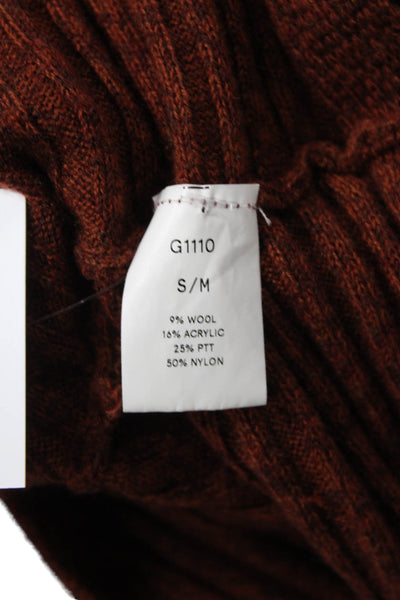 Kerisma Women's Round Neck Long Sleeves Ribbed Pullover Sweater Brown Size S/M