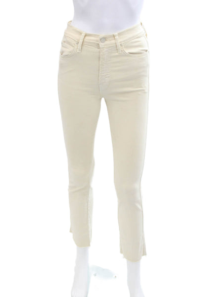 Mother Womens High Waisted Rascal Ankle Fray Skinny Jeans Cream Size 24
