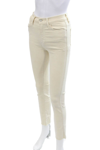 Mother Womens High Waisted Rascal Ankle Fray Skinny Jeans Cream Size 24