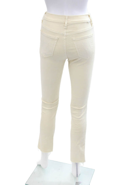Mother Womens High Waisted Rascal Ankle Fray Skinny Jeans Cream Size 24
