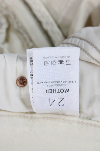 Mother Womens High Waisted Rascal Ankle Fray Skinny Jeans Cream Size 24