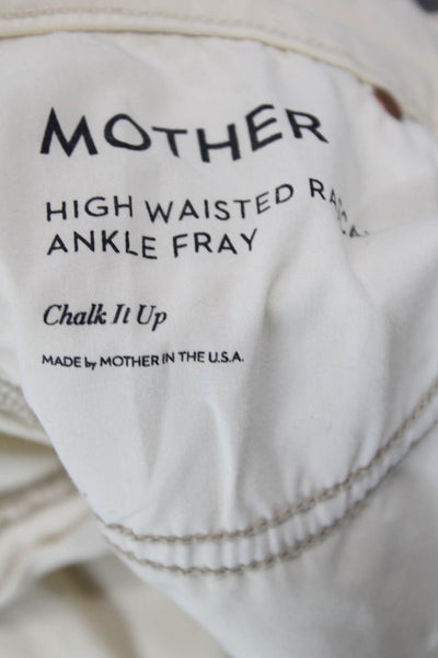 Mother Womens High Waisted Rascal Ankle Fray Skinny Jeans Cream Size 24