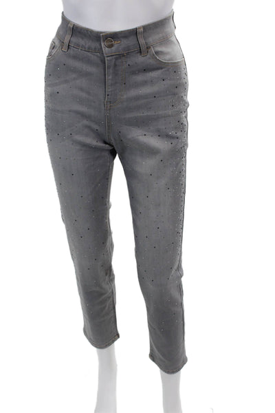 Renuar Womens Cotton Blend Crystal Detail High-Rise Skinny Jeans Gray Size 2