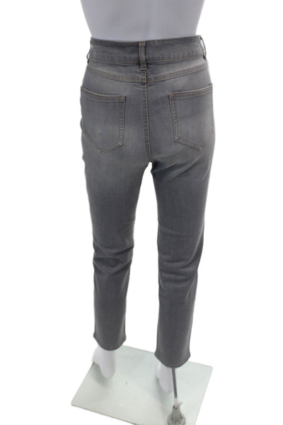 Renuar Womens Cotton Blend Crystal Detail High-Rise Skinny Jeans Gray Size 2