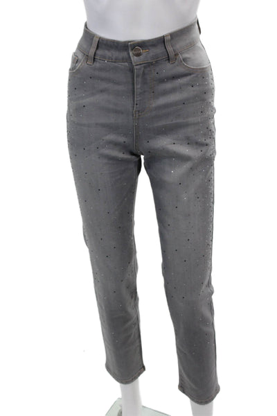 Renuar Womens Cotton Blend Crystal Detail High-Rise Skinny Jeans Gray Size 10