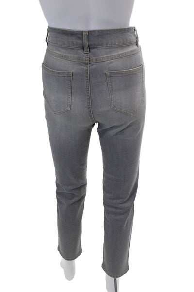 Renuar Womens Cotton Blend Crystal Detail High-Rise Skinny Jeans Gray Size 10