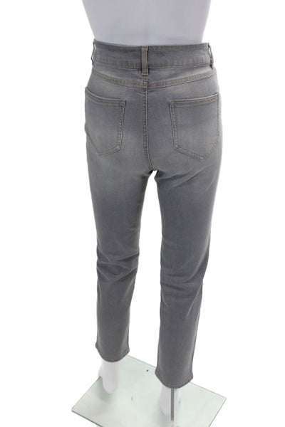 Renuar Womens Cotton Blend Crystal Detail High-Rise Skinny Jeans Gray Size 8