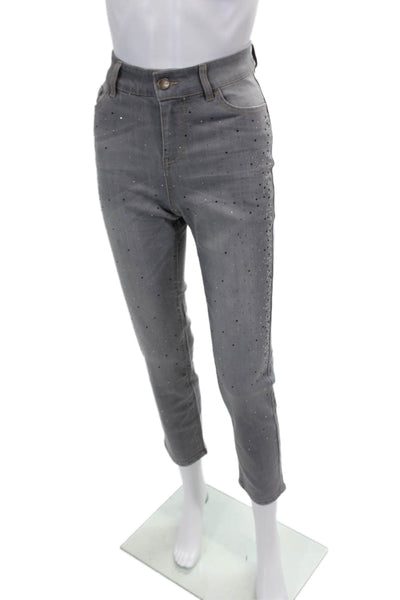 Renuar Womens Cotton Blend Crystal Detail High-Rise Skinny Jeans Gray Size 14
