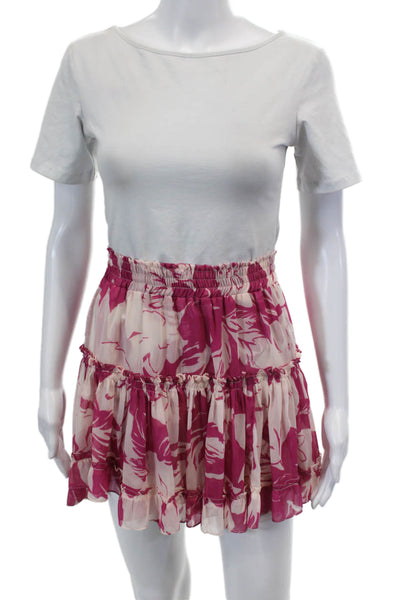 Misa Womens Floral Stretch A-Line Casual Lined Mini Skirt Pink Size S